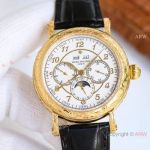 Swiss Clone Patek Philippe Complications Perpetual Calendar watch 42mm Yellow gold Engraving